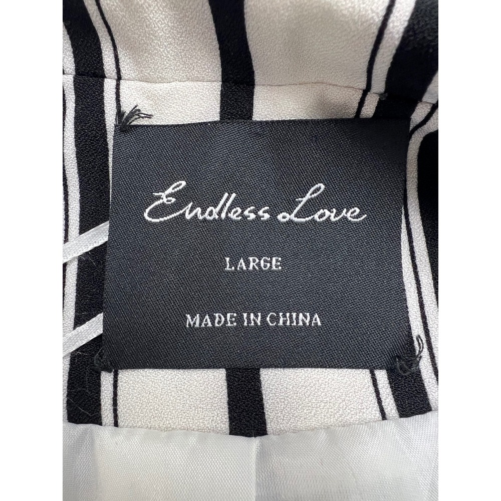 Endless Love Womens Striped Open Front Blazer Black White Ruched 3/4 Sleeve L - Picture 6 of 10